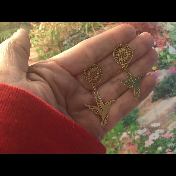 Hummingbird gold earrings handmade BEAUTIFUL new - Picture 7 of 12